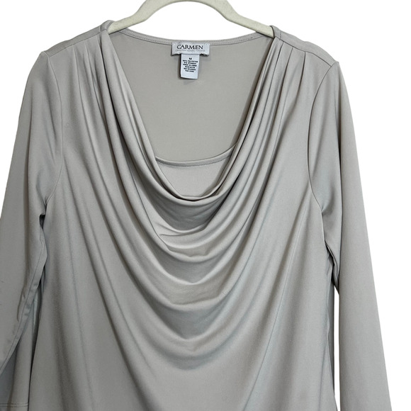 Carmen Marc Valvo Womens Drape Neck Knit Top Medium Beige Attached Cami - Picture 2 of 6